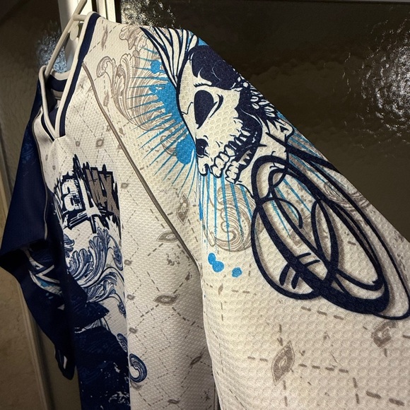 O’Neil Kids Blue and White Graphic Motorcrss Riding Shirt Sz L 7/8 - Picture 2 of 16